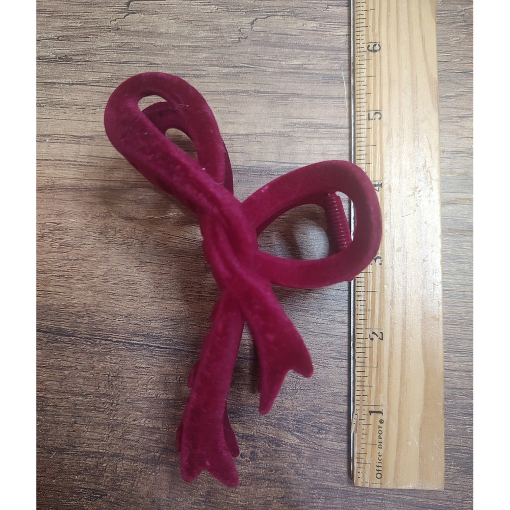 Red Claw Hair Clip French Style Red Velour Feel Flocked Accessory 4.5" - Picture 2 of 4
